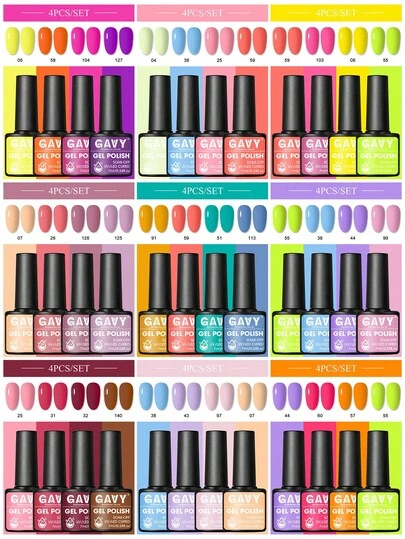 GEVY 4pcs Macaron Color Gel Nail Polish Set, Spring Shades LED Soak Off Gel Nail Lacquer