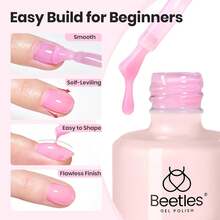 Beetles Builder Gel Low Heat Clear Gel Builder For Natural Nails Building Apex & Strengthener Extension With Detachable Liner Nail Brush For Beginner DIY Salon At Home,UV&LED Lamp Needed - 玫瑰粉 - 查看 2