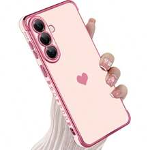 奢华电镀手机壳，兼容三星 Galaxy A57、A17、A37、A56、A36、A26、A16、A55、A25、A35、A15、A12、A13、A23、A24、A33、A34、A52、A53、A54、S26 Ultra、S25 FE、S24、S23、S22、S21 Plus、S20，心形侧边图案设计 - 粉色 - 查看 7