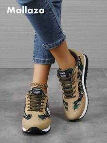 Women's Retro Personalized Soft Bottom Round Toe Lace-Up Original Shoes, Breathable Lightweight Comfortable Flexible Casual Campus Style Sneakers For Daily Commute And Running - Camouflage Brown - View 14