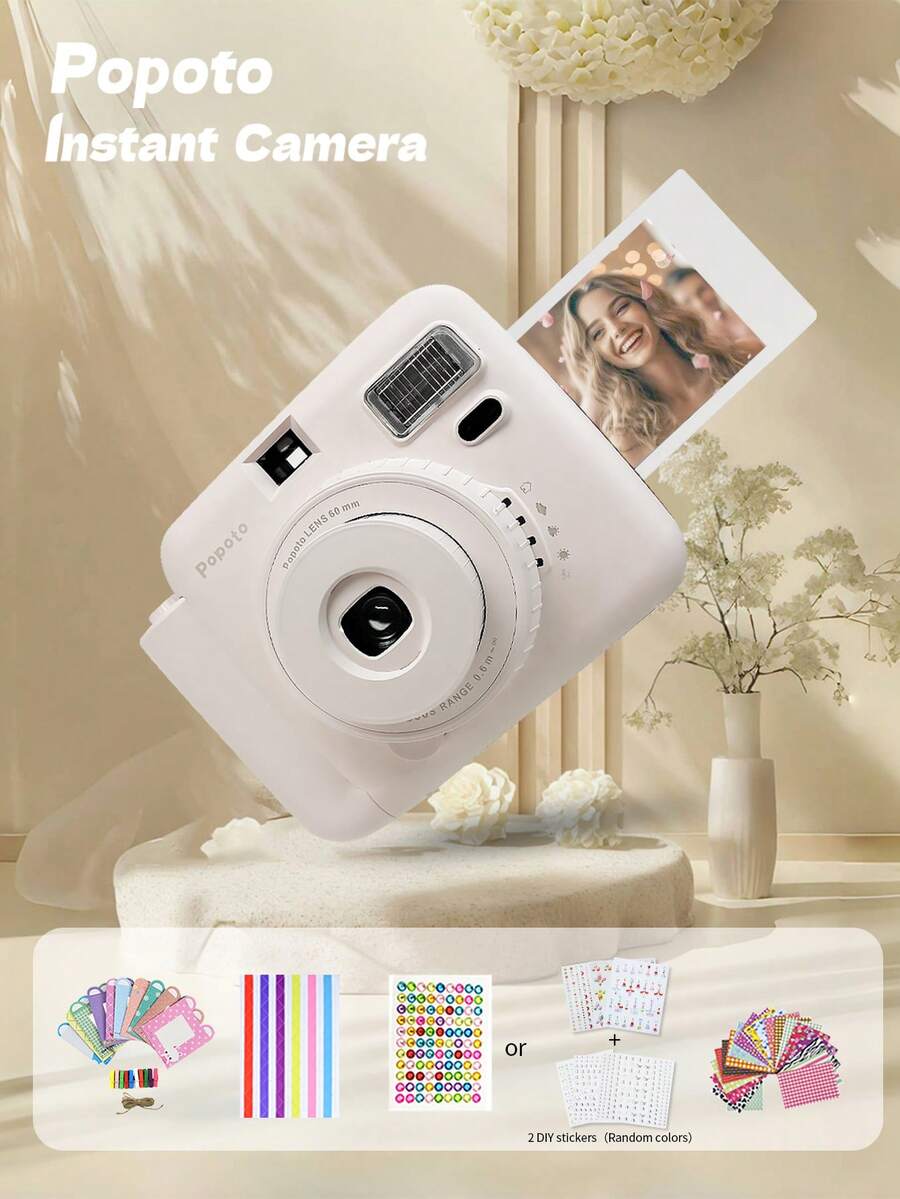 Popoto Instant Camera Gift Set, Captures Colorful Photos In 1 Minute, Compatible With Mini11/12 Film, Ideal Birthday, Holiday, Party, Outdoor, Wedding Gift For Him/Her (Batteries And Film Not Included) - 白色相機套裝 - 查看 1