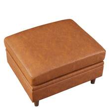 Módulo versátil de otomana con almacenamiento para sofá modular seccional o sofá cama - Asiento profundo, cómodo y duradero, cuero marrón moderno - Mueble de acento contemporáneo para sala de estar - Naranja - Ver 2