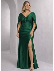 Long Bridesmaid Dress For Graduates, Long Sleeves, Mermaid And Evening Guests, Olive Royal, Black, Fuchsia, Serenity, Lilac, Emerald Green, Rose Royal, Olive Green - 墨綠色 - 查看 1