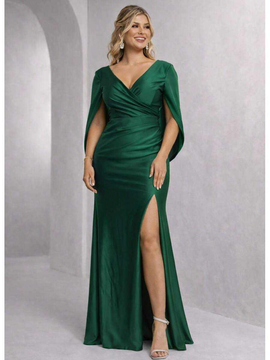 Long Bridesmaid Dress For Graduates, Long Sleeves, Mermaid And Evening Guests, Olive Royal, Black, Fuchsia, Serenity, Lilac, Emerald Green, Rose Royal, Olive Green - 墨綠色 - 查看 1