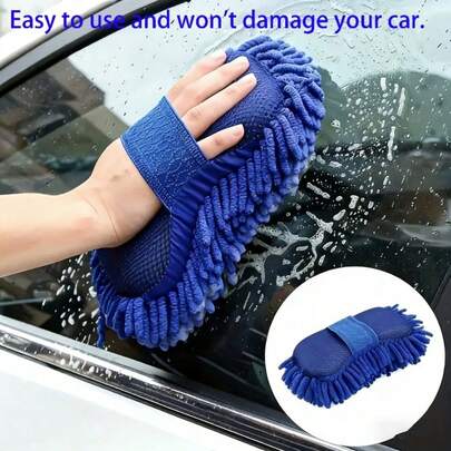 2pcs Upgraded Double-Sided Blue Chenille Car Wash Gloves - Durable Auto Care Tool For Washing/Polishing, Ergonomic Design To Enhance Grip And Protection, Car Wash Accessories, Polishing Gloves, Fashionable Glove Design, Durable Glove Material, Super Soft Microfiber Car Wash Gloves, Car Cleaning, Polishing Pads, Detailing Equipment
