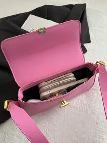 New Fashion Solid Color Metal Decor Shoulder Bag, Versatile Minimalist Elegant Ladies Handbag, Suitable For Shopping, Wallet, Young Women, College Students, Newlyweds, Office Ladies. Ideal For Office, School, Work, Business, Outdoor Activities, Travel And Outings. - Pink - View 9