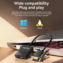 Convertidor VGA a HDTV con audio VegGieg, adaptador de video 1080P HD de laptop/computadora de escritorio a monitor/proyector/TV, compatible con Windows/Linux - Ver 8