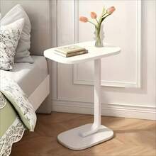 C Table For Couch, Slim C Shaped End Table, Slide Under Sofa Side Table For Small Spaces, Narrow Bedside Table For Living Room Bedroom - White Stand + Pure White - View 6