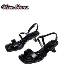 Sandal Hak Tinggi Tipis Model Terbaru Musim Panas dengan Tali Depan dan Belakang, Gaya Minimalis Elegan untuk Sehari-hari, Kerja, dan Perjalanan, Tersedia dalam Warna Hitam, Perak, dan Putih - Hitam - View 6