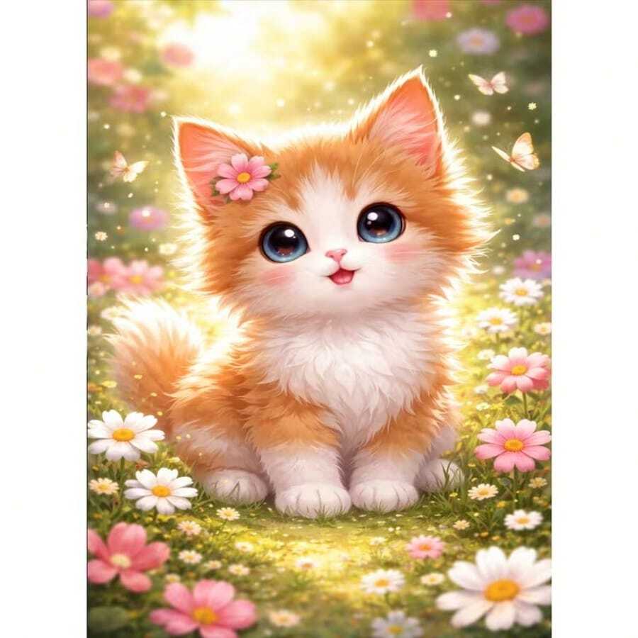 1PC DIY 5D Diamond Painting Kit Cat Pattern - Round Full Diamond Art Mosaic Craft, Home Wall Decor, Unframed - No Frame - View 1