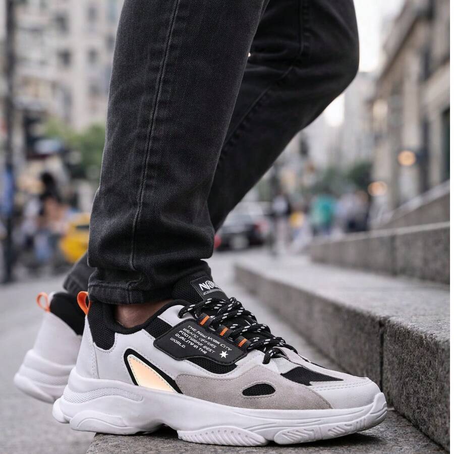 NYC SHOES Women's And Men's Stylish Casual Sneakers – Comfortable And Modern For Everyday Wear Chunky Lightweight White Black New Release. - 白色 黑色 - 查看 1