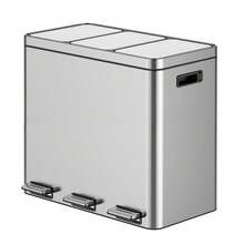 Cubo de reciclaje interior de acero inoxidable – Papelera de 3 compartimentos con tapa de cierre suave, pedal de pie, cubos interiores extraíbles – Clasificación de residuos para cocina, hogar, oficina – 16 galones (60L) - color acero inoxidable - Ver 3