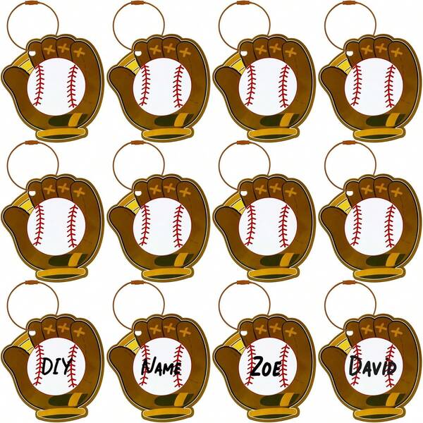 12pcs Baseball Style Luggage Tags, Personalized Baseball Name Tags With Metal Rings, PVC Baseball Luggage Tags For Bags, 3.3 Inch Travel Luggage Tags