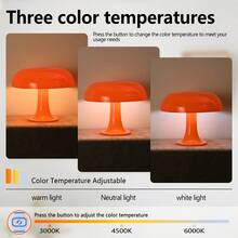 Orange Mushroom LED Desk Lamp 9.84in, Retro USB Table Light For Bedroom, Study, Office, Adjustable Brightness - Orange - View 5