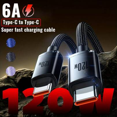 USB-C 转 Type-C 数据线 PD 120W 6A 双 Type-C 快充线，适用于 17/16/15 Pro Max 等手机快充数据线