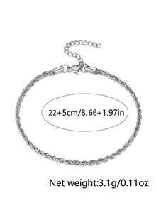 1 pieza Tobillera de acero inoxidable con cadena trenzada para mujer, accesorio versátil para uso diario - Plateado - Ver 6
