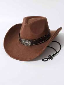 Unisex Retro Cowboy Western Hat With Rivet Cowhead Buckle, Adjustable Wind Rope, Outdoor Sun Protection Beach Hat - Suede Floral Denim Hat - View 4