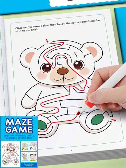 32-Page Color Maze Pattern Drawing Book, A Fun Maze Drawing Book For Children, An Interactive Maze Activity Book That Enhances Children's Pen Control And Logical Thinking, Cultivate Concentration, Containing Patterns Of Animals/Vehicles/Plants/Food, A Puzzle Education Toy Book, Paper Material, Can Be Used As A Birthday Gift, New Year's Gift, Back-To-School Gifts, Various Holiday Gifts