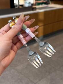 1件/2件装 304不锈钢创意甜品串珠勺，甜点勺，水果叉，适用于下午茶、餐厅、家庭聚会 - 亞克力串珠 - 查看 14