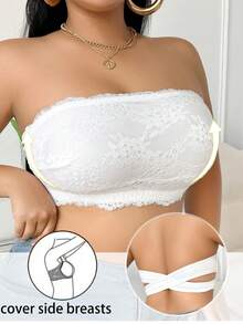 Women's Fashion Lace Patchwork Backless Strapless Tube Top - White - View 5