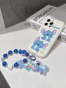 Disney Has Authorized, Phone Case - Chain Set, The Stitch Lilo & Stitch Phone Case Plus A Silicone 3D Or Fluffy Style Stitch Bracelet With Metallic Ring Removable Bracelet, Stitch And Angel Pattern, Compatible With Iphone 17/16/15/14/13/12/11/XS/XR/X Plus Pro Max, Wavy Design Phone Case For Girl, A Stylish Cartoon Summer Phone Case, The Perfect Gift Choice, Phone Protection, Durable Phone Cover, Great Gift For Friends And Family - 白色款式B - 查看 6