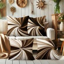 4pcs Modern Brown Abstract Swirl Minimalist Pattern Throw Pillow Covers, Sofa Chair Decor, Single-Sided Printed Cushion Covers, Home Decor, Pillow Inserts Not Included (Single-Sided Printed, Pillow Inserts Not Included) - A - View 6