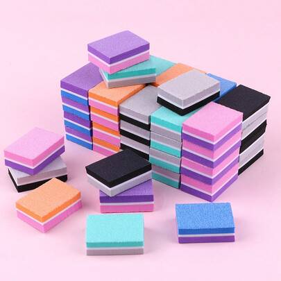 50 chiếc dũa móng tay mini bằng xốp hình vuông, dụng cụ tạo hình móng tay, nhiều màu sắc.