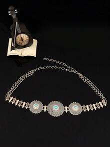1 chiếc dây thắt lưng đính đá pha lê mạ vàng, kiểu dáng hoa hướng dương rỗng, phong cách Bohemian, trang sức thắt lưng có thể điều chỉnh cho cô dâu, thích hợp cho đám cưới và tiệc tùng. - Vàng - Xem 9