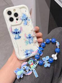 Disney Has Authorized, Phone Case - Chain Set, The Stitch Lilo & Stitch Phone Case Plus A Silicone 3D Or Fluffy Style Stitch Bracelet With Metallic Ring Removable Bracelet, Stitch And Angel Pattern, Compatible With Iphone 17/16/15/14/13/12/11/XS/XR/X Plus Pro Max, Wavy Design Phone Case For Girl, A Stylish Cartoon Summer Phone Case, The Perfect Gift Choice, Phone Protection, Durable Phone Cover, Great Gift For Friends And Family - White Style B - View 3