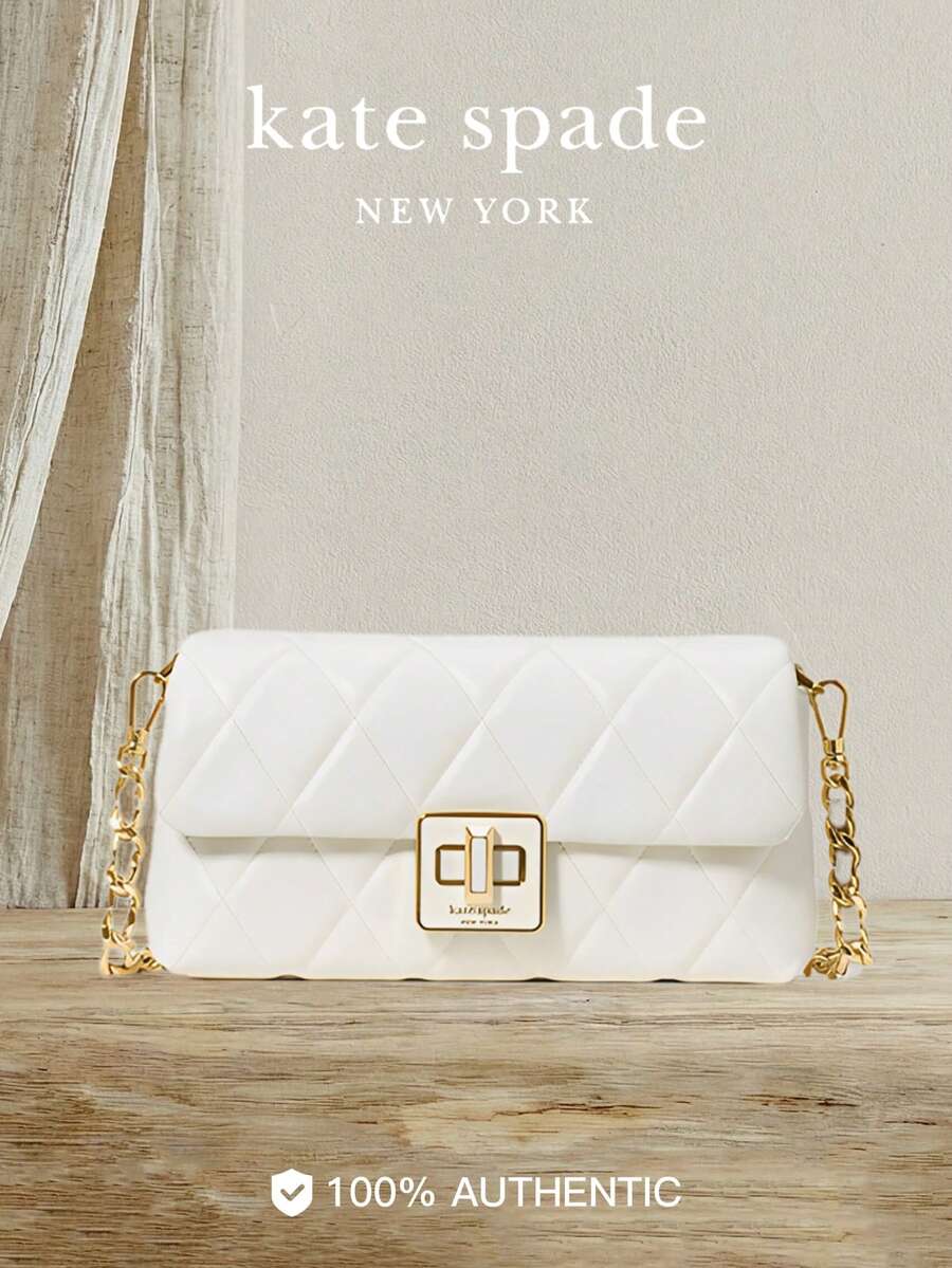 Kate Spade Túi đeo chéo nhỏ KS CAREY với dây đeo điều chỉnh được, túi đeo chéo có nắp gập chần bông. - trắng - Xem 1