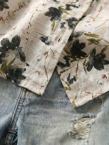 YUXIN Blusa de mujer con estilo francés, con estampado floral pequeño en negro, de cuello y manga 3/4, adecuada para ir al trabajo y de vacaciones, con ajuste transpirable y diseño artístico, para verano - Negro - Ver 11