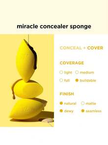 Esponja Miracle Concealer de Real Techniques, esponja para mezclar maquillaje para corrector líquido y en crema, forma alargada para una aplicación precisa debajo de los ojos y áreas pequeñas, color amarillo, espuma sin látex, paquete de 2 unidades - Amarillo - Ver 6