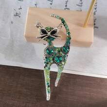 1枚时尚可爱动物水钻猫咪合金胸针，复古百搭西装外套连衣裙配饰翻领别针，女士适用 - 復古鑲鑽貓咪 - 查看 6