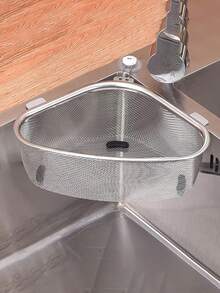Triangular Stainless Steel Sink Strainer - Detachable Kitchen Waste Filter With Mesh Storage Basket, Easy To Clean, Suitable For Hanging And Standing In Kitchen, Kitchen Sink Drain Basket, Modern Kitchen Supplies, Durable Metal Construction - Multicolor - View 7