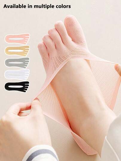 Women's Compression Socks, Invisible Five-Toe Socks, Breathable Split Toe Five Finger Socks, Women's Breathable Hollow Invisible Socks, Beige Knitted Polyester Fiber Boat Socks, Comfortable Fashion Casual Socks | Fashionable Toe Separator | Polyester Fiber Socks, Cute Socks