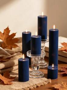 1 pieza Vela aromática azul profundo vintage, vela de pilar a rayas, diámetro de 1.97", múltiples tamaños disponibles - Adecuada para meditación e iluminación, aromaterapia, yoga, decoración del hogar, decoración de la sala de estar, decoración de lujo, artículos esenciales para el hogar, decoración festiva, regalo de cumpleaños - Azul oscuro - Ver 7
