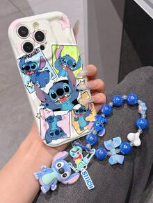 Disney Has Authorized, Phone Case - Chain Set, The Stitch Lilo & Stitch Phone Case Plus A Silicone 3D Or Fluffy Style Stitch Bracelet With Metallic Ring Removable Bracelet, Stitch And Angel Pattern, Compatible With Iphone 17/16/15/14/13/12/11/XS/XR/X Plus Pro Max, Wavy Design Phone Case For Girl, A Stylish Cartoon Summer Phone Case, The Perfect Gift Choice, Phone Protection, Durable Phone Cover, Great Gift For Friends And Family - 白色款式B - 查看 3