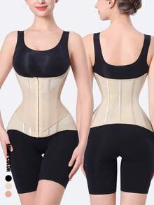 1pc Women's Compression Sports Bra Waist Trainer, Tummy Control Shapewear With Back Support Belt - Apricot - View 2