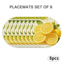 A Circular Placemat With Fresh Lemon And Green Leaves As Patterns, Suitable For Use In Spring, Summer, Autumn, And Winter. It Adopts A Multi-Color Pattern Design And Is Woven From 100% Polyester Fiber. The Size Is 15 * 15 Inches And Can Be Machine Washed With Polyester Placemats. - Multicolor - View 21