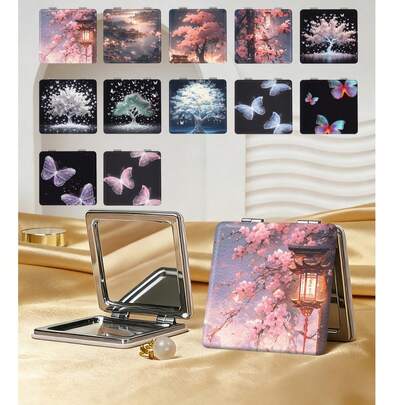 1pc Dreamy Butterfly Series Portable Vanity Mirror, Foldable Lightweight Compact Thin Durable PU Leather, Suitable For All Occasions And People, Foldable Square Handheld Mirror