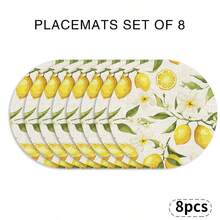 A Circular Placemat With Fresh Lemon, Lemon Slices, Green Leaves, And Flowers As Patterns, Suitable For Use In Spring, Summer, Autumn, And Winter. It Adopts A Multi-Color Pattern Design And Is Woven From 100% Polyester Fiber. The Size Is 15 * 15 Inches And Can Be Machine Washed With Polyester Placemats. - Multicolor - View 16