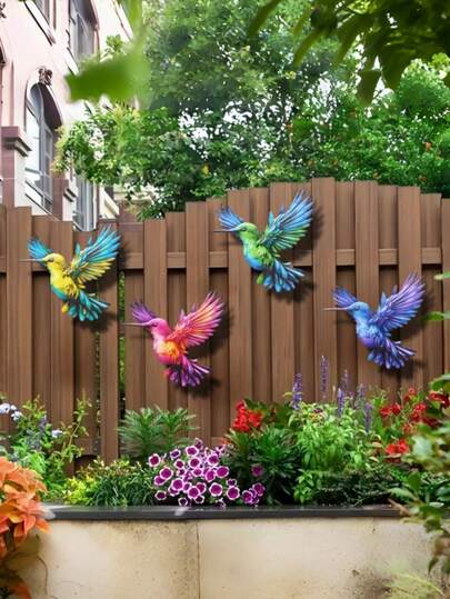 1pc/4pcs Vibrant Metal Hummingbird Wall Decor, Garden Supplies, Waterproof & Rust-Resistant, Suitable For Garden, Yard, Fence, Wall, Wedding, Party Decoration, Gift For Animal Lovers, Mother's Day Gift