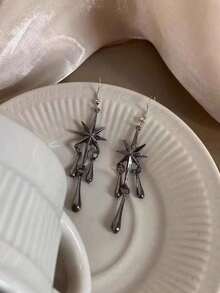 New Vintage Gun Black Long Tassel Drop Earrings For Women  Jewelry Handmade Teardrop Pendant Dangle Earrings Gift - Gun Black - 查看 2