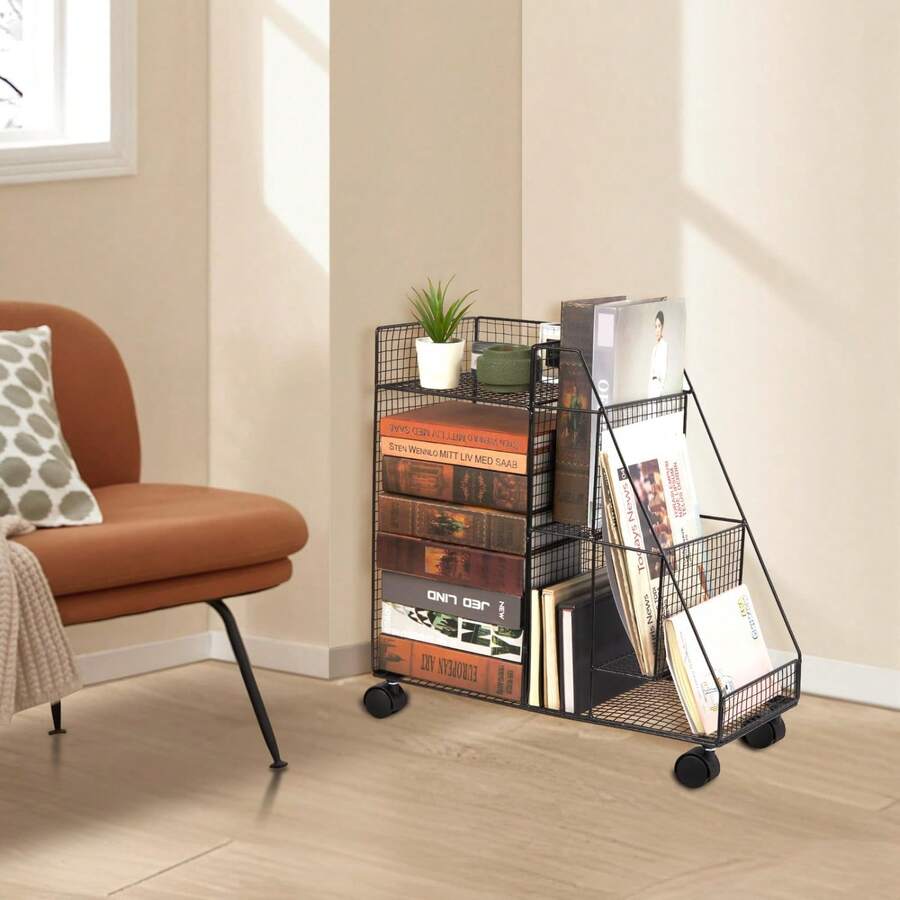 Compact Rolling Iron Storage Cart Under Desk Organiser For Home Office - الأسود - مشاهدة 1