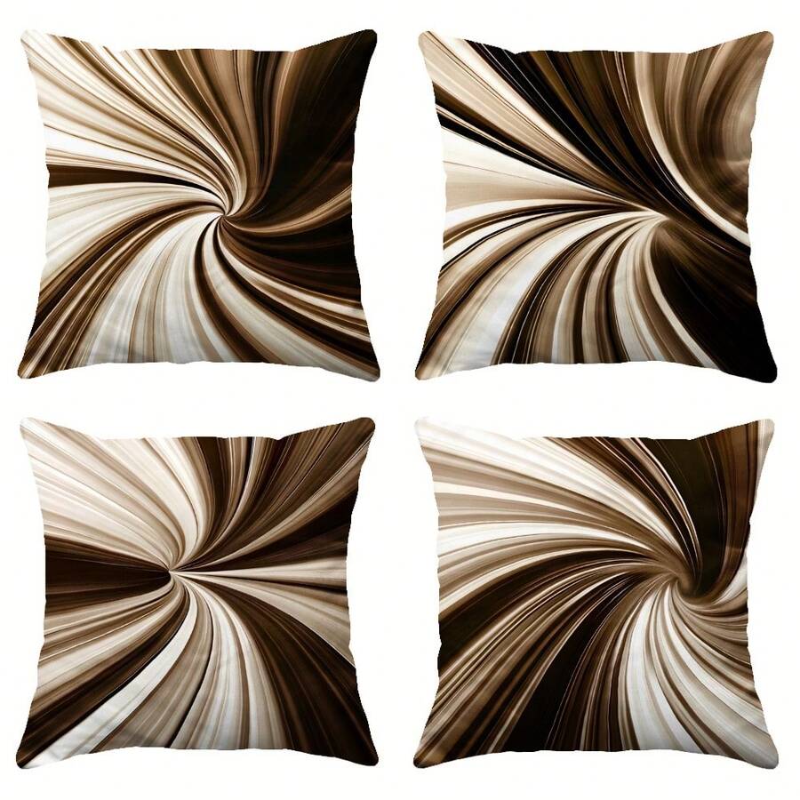 4pcs Modern Brown Abstract Swirl Minimalist Pattern Throw Pillow Covers, Sofa Chair Decor, Single-Sided Printed Cushion Covers, Home Decor, Pillow Inserts Not Included (Single-Sided Printed, Pillow Inserts Not Included) - A - View 1
