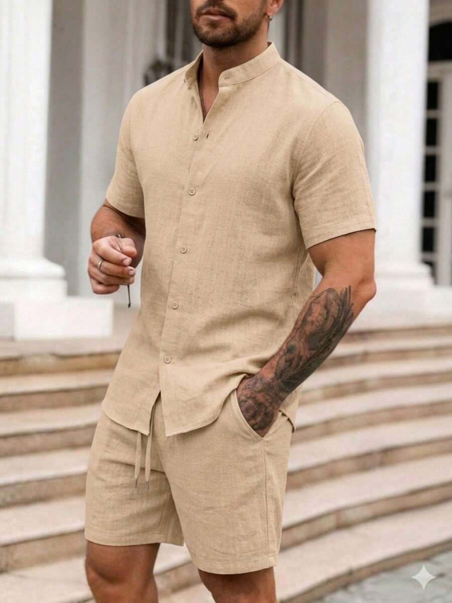 THIN KIT Padre Collar + Shorts VISCOLINHO Men's Straight - Màu be trong suốt - Xem 1