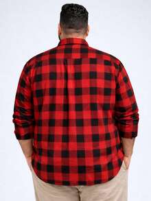 Men's Plus Size Checkered Shirt With Long Sleeves And Cuffs - Red - View 2