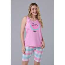 Conjunto Pijama Regata 100% Algodão Adulto Feminino - CHICLETE MELANCIA - Rosa chiclete - Visão 1