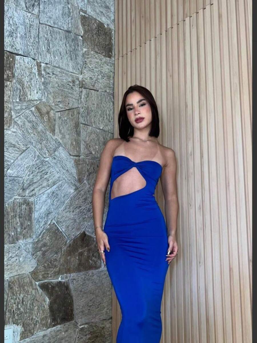 Women's Long Dress Thayna: Elegance, Boldness, Cut-Out, Stylish, Comfortable, 2026, Graduation/Wedding - 藏蓝色 - 查看 1