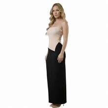 Conjunto 2 Peças Elegante Top Tubo Assimétrico Tomara Que Caia Ribana a e Saia Maxi Longa Preta Com Fenda Suplex premium - bege/nude e preto - Visão 5